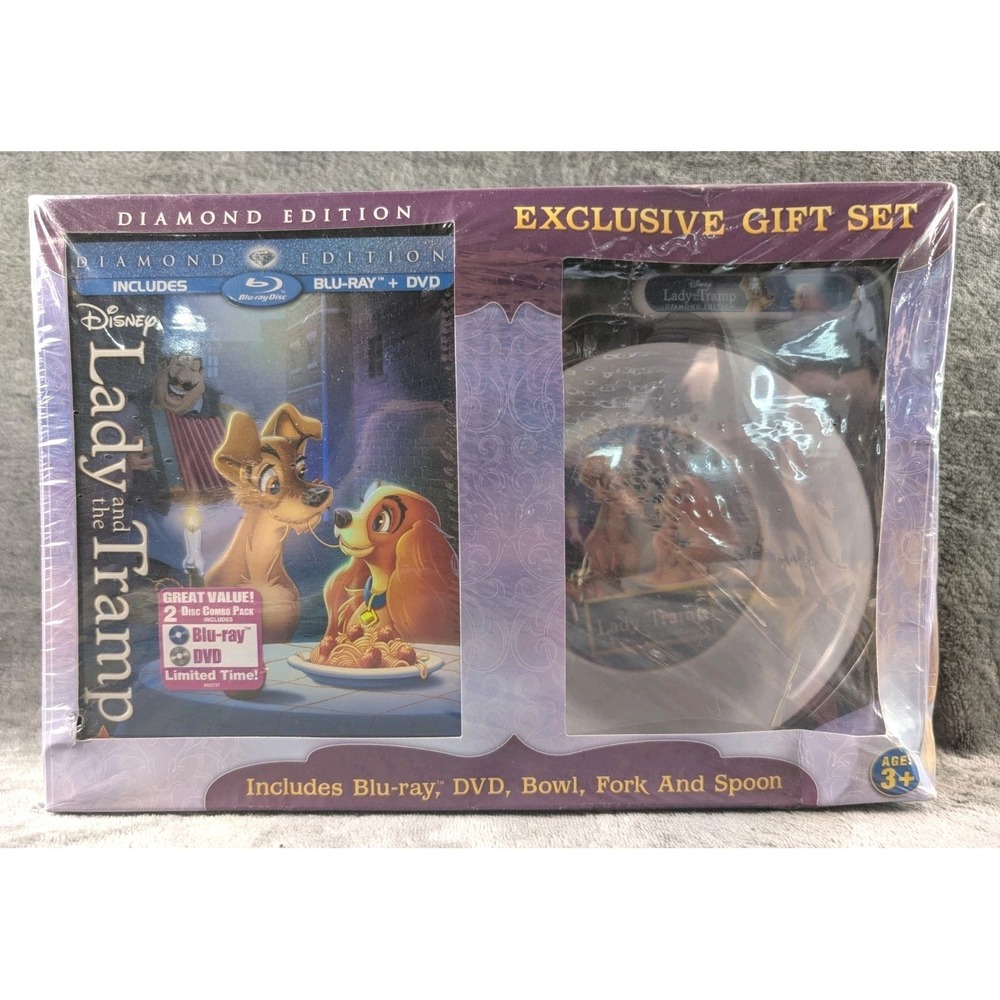 Disney‎ Lady and the Tramp Diamond Edition Gift Set Blu-ray DVD Bowl Sealed